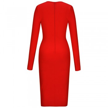 Ocstrade Women Red Bandage Dresses 2020 New Red Deep V Sexy Long Sleeve Bandage Dress Bodycon Celebrity Evening Club Party Dress